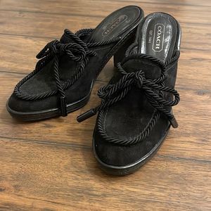 Coach Jenn Size 7.5 Black Suede Corded Mules